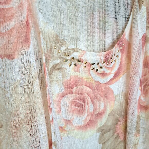 Alfred Dunner Women Combo Top Cardigan With Tank Floral Roses Size Plus 2X - Picture 6 of 9